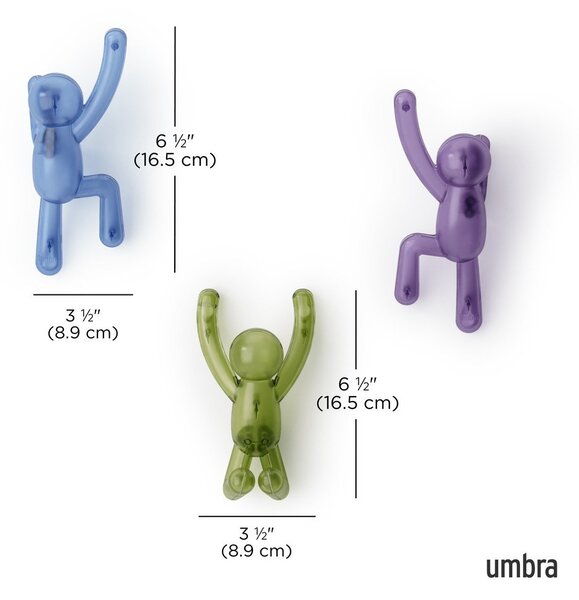 Plastikowe haczyki zestaw 3 szt. bez wiercenia Buddy – Umbra