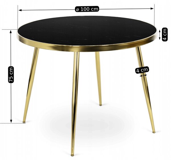 Stół Okrągły TINGA 100 cm Czarny/Złoty Glamour