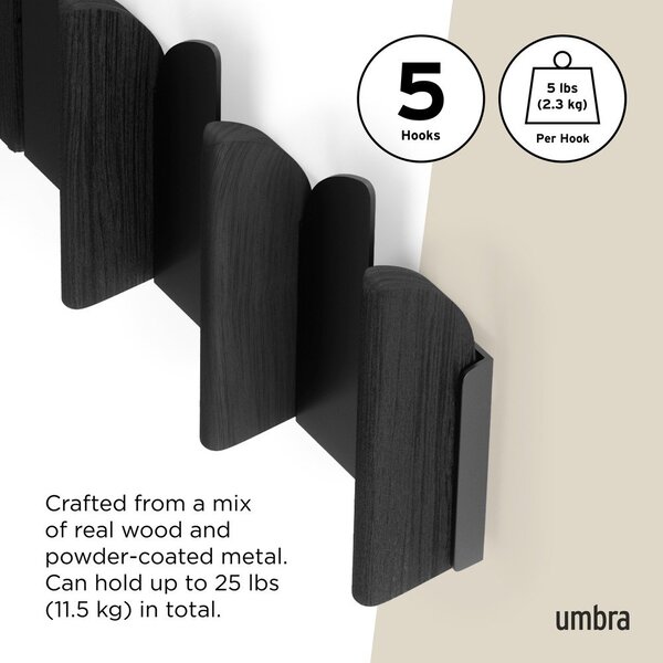Stalowy wieszak ścienny w kolorze matowej czerni 43 cm Saloon – Umbra