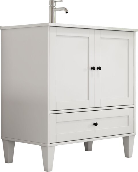 Biała szafka z ceramiczną umywalką 79 cm szerokości