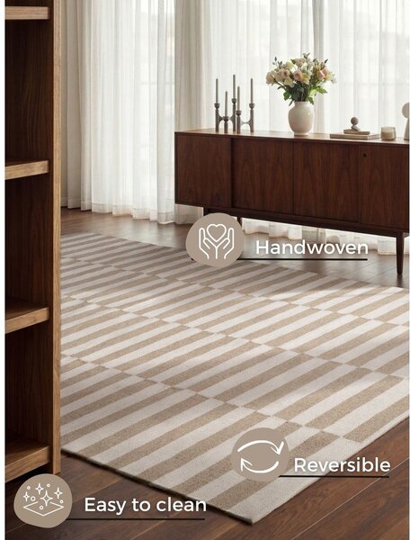 Biały/jasnobrązowy wełniany dywan dwustronny/tkany ręcznie 200x300 cm Vika – Hanse Home