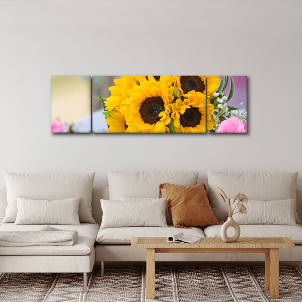 Obraz bukietu ślubnego ze słoneczników (170x50 cm)