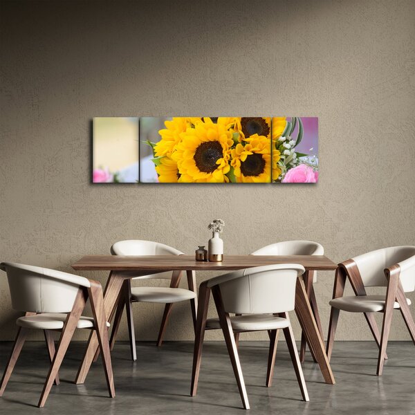 Obraz bukietu ślubnego ze słoneczników (170x50 cm)