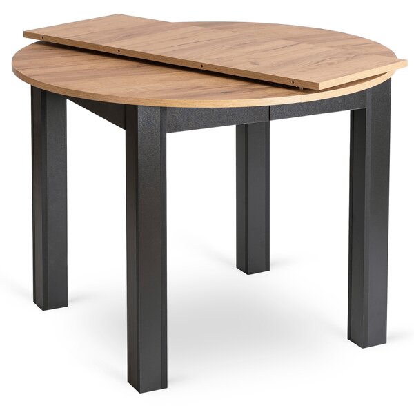 Zestaw Stół Okrągły Rozkładany HARRY 102-142 cm Dąb Craft/Czarny i 6 Krzeseł Tapicerowanych ROBIN Szarych Nowoczesnych