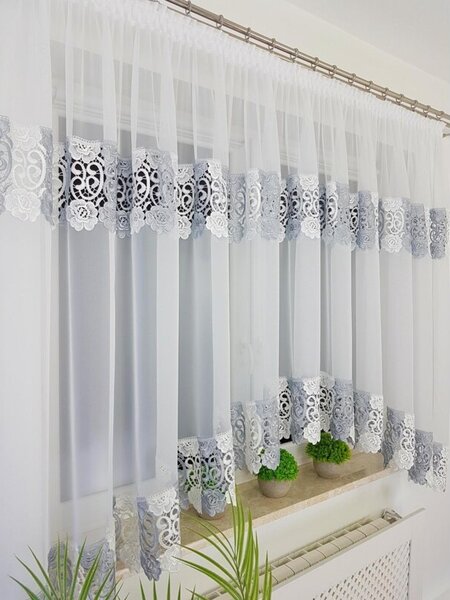 Firana gotowa woalowa biaÅa 400x160 cm, podwÃ³jna gipiura, Åuk, taÅma marszczÄ ca