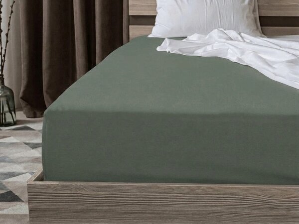 Prześcieradło bawełniane z gumką STANDARD 90 x 200 cm szaro-zielone