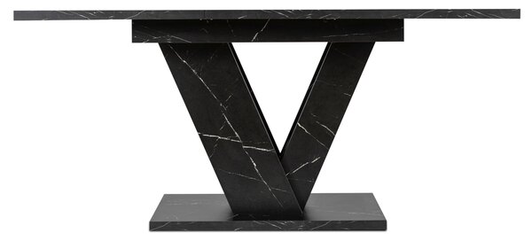 Zestaw Stół Prostokątny Rozkładany CLARK 120-160 cm Czarny Marmur i 4 Krzesła Tapicerowane CORK Czarne Welurowe Loft