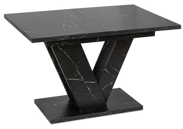Zestaw Stół Prostokątny Rozkładany CLARK 120-160 cm Czarny Marmur i 4 Krzesła Tapicerowane CORK Czarne Welurowe Loft