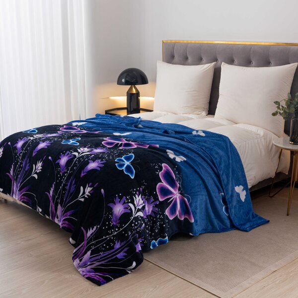 Koc z mikropluszu VIOLET BUTTERFLY ciemnoniebieski Rozmiar: 160 x 200 cm