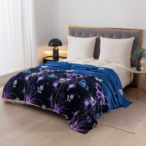 Koc z mikropluszu VIOLET BUTTERFLY ciemnoniebieski Rozmiar: 160 x 200 cm