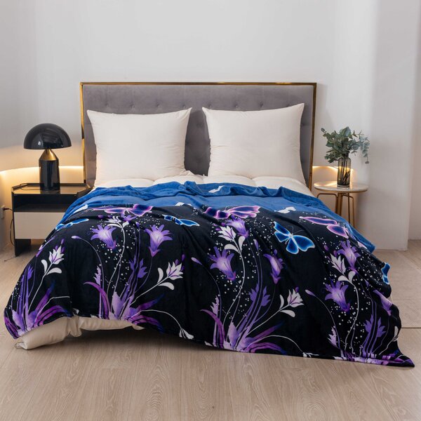 Koc z mikropluszu VIOLET BUTTERFLY ciemnoniebieski Rozmiar: 160 x 200 cm