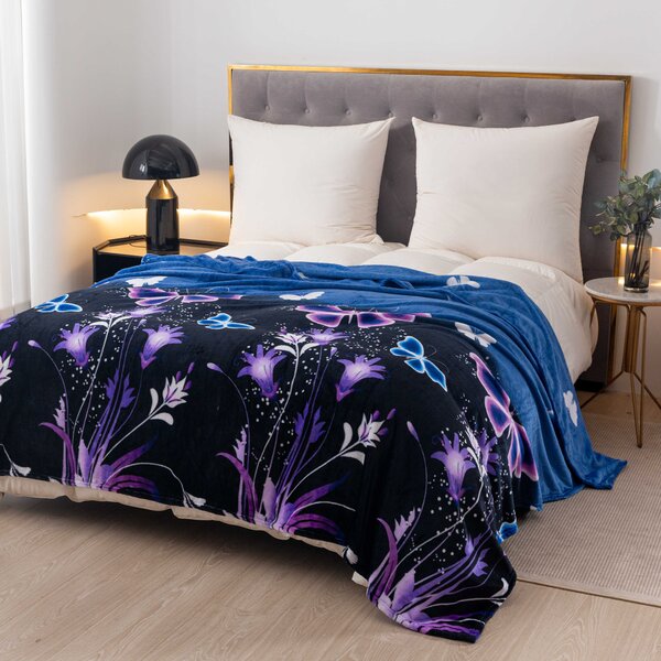 Koc z mikropluszu VIOLET BUTTERFLY ciemnoniebieski Rozmiar: 160 x 200 cm