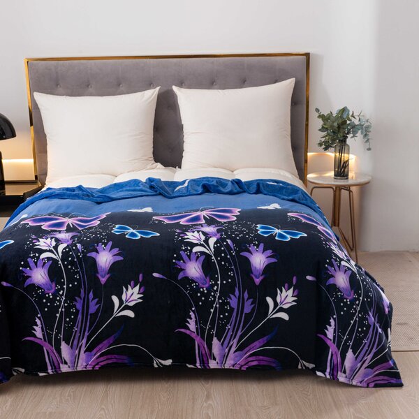 Koc z mikropluszu VIOLET BUTTERFLY ciemnoniebieski Rozmiar: 160 x 200 cm
