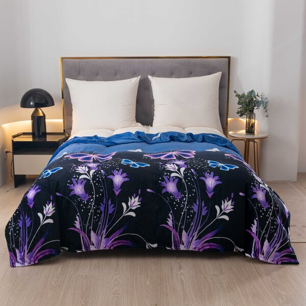 Koc z mikropluszu VIOLET BUTTERFLY ciemnoniebieski Rozmiar: 160 x 200 cm