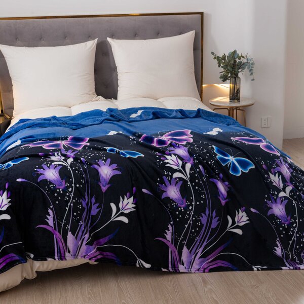 Koc z mikropluszu VIOLET BUTTERFLY ciemnoniebieski Rozmiar: 160 x 200 cm