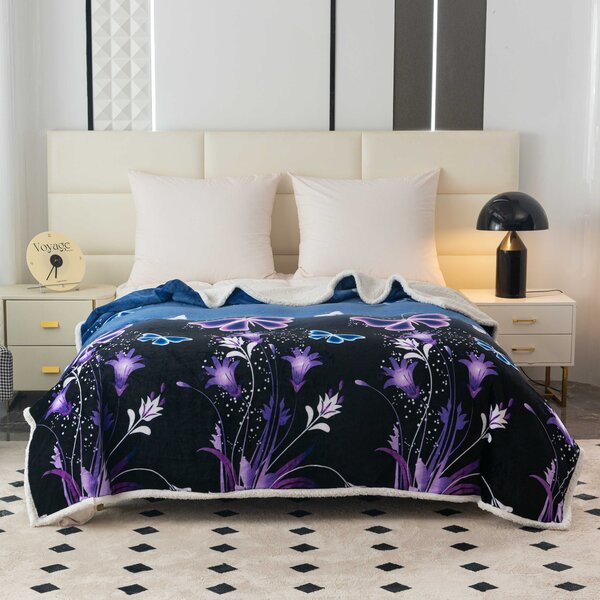 Koc z mikropluszu VIOLET BUTTERFLY ciemnoniebieski Rozmiar: 160 x 200 cm