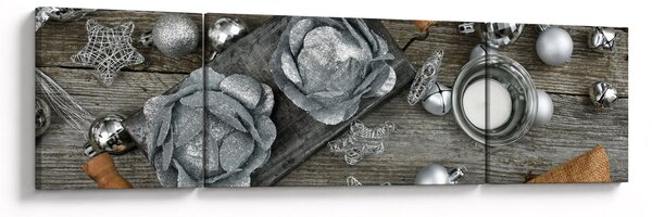 Obraz - srebrne ozdoby świąteczne (170x50 cm)