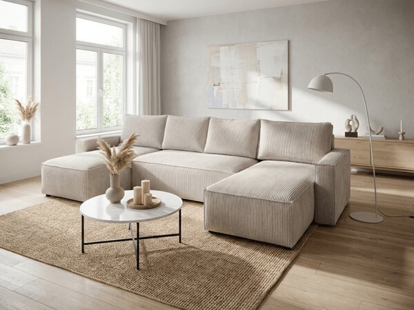 PROMOCJA Jasnobeżowy narożnik w kształcie U SMART COSARO 295x140 cm II jakość