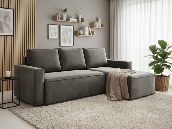 PROMOCJA Ciemnoszara rozkładana sofa narożna CAVELO, dwustronna II. gatunek