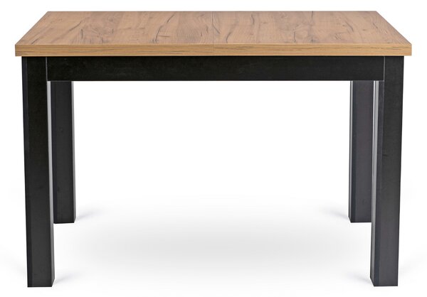 Zestaw Stół Rozkładany SKUBI 120-160 cm Dąb Craft/Czarny i 6 Krzeseł Tapicerowanych CHRIS Beżowych Nowoczesnych