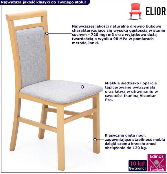 Klasyczne krzesło tapicerowane tkaniną dąb artisan + szary H1-D61