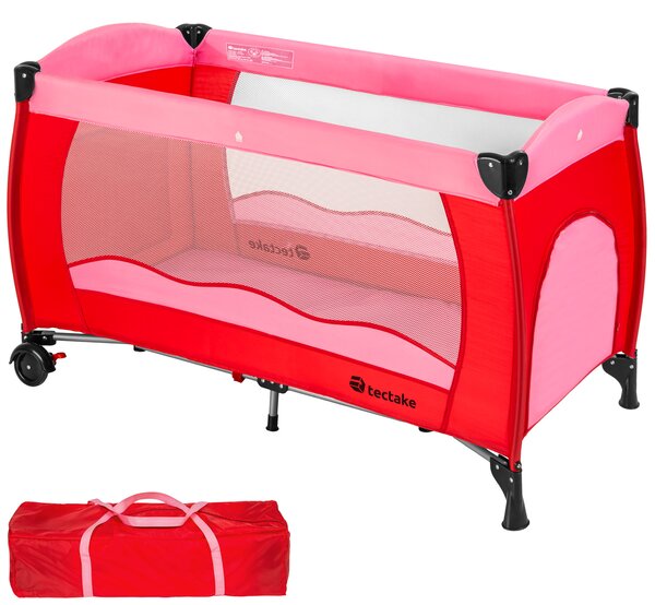 Tectake 402415 łóżeczko turystyczne 126x65x80 cm z torbą - pink