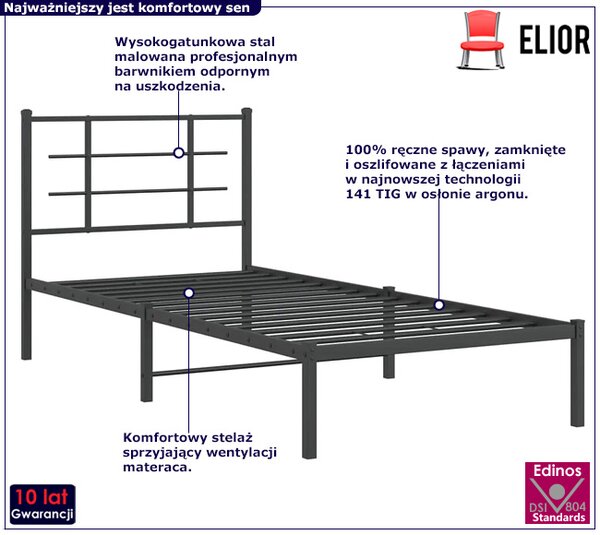 Czarne loftowe łóżko metalowe 90x200 cm F2-H71