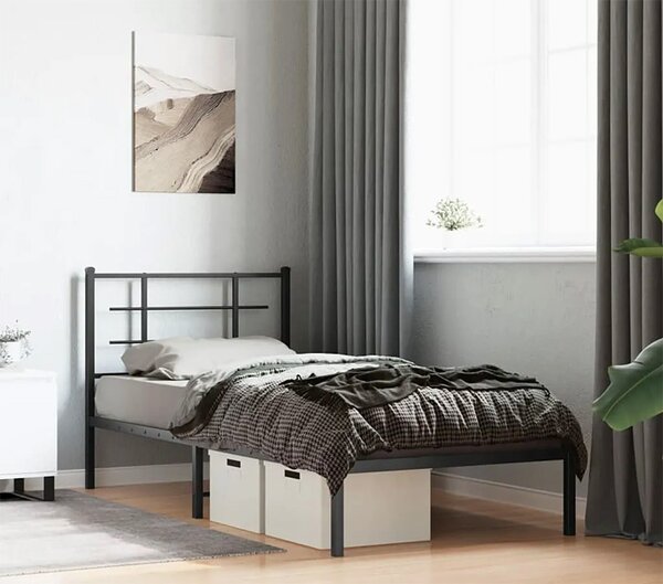 Czarne loftowe łóżko metalowe 90x200 cm F2-H71