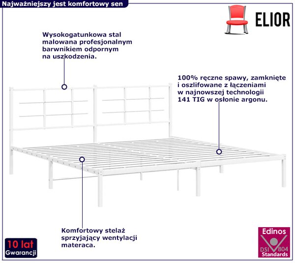 Białe metalowe łóżko małżeńskie 200x200 cm E1-B21