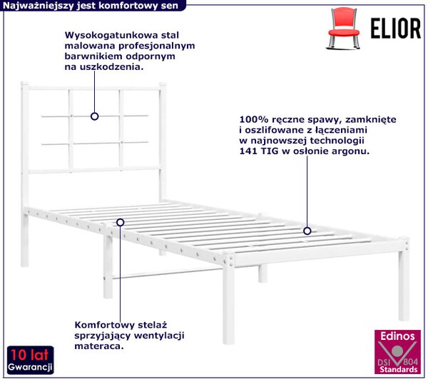 Białe metalowe łóżko pojedyncze 80x200 cm T9-D35