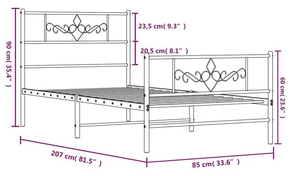 Czarne metalowe łóżko industrialne 80x200 cm E6-S16