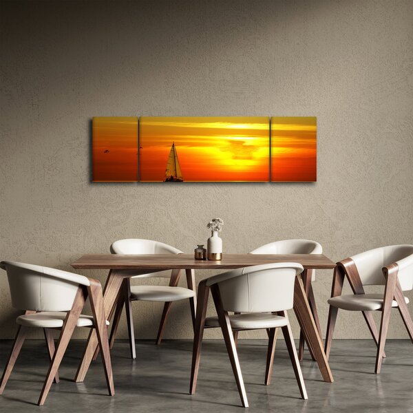 Obraz zachodu słońca z jachtem (170x50 cm)