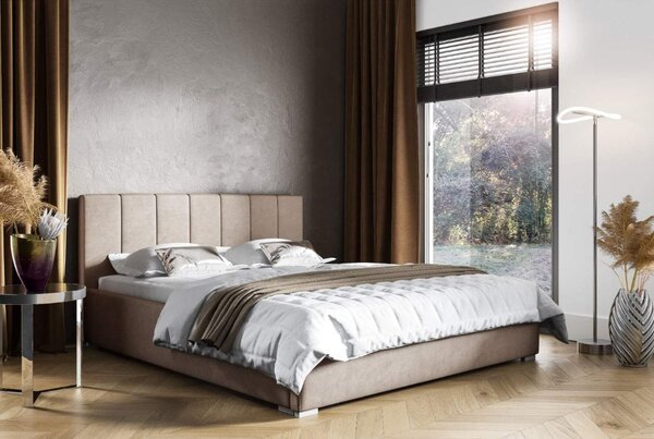Łóżko tapicerowane pikowane Ledo 140x200 Beżowe Metalowy Stelaż