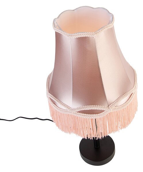 Klasyczna lampa stołowa czarna z abażurem Granny różowym 30 cm - Simplo