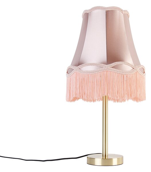Klassieke tafellamp messing met granny kap roze 30 cm - Simplo Oswietlenie wewnetrzne