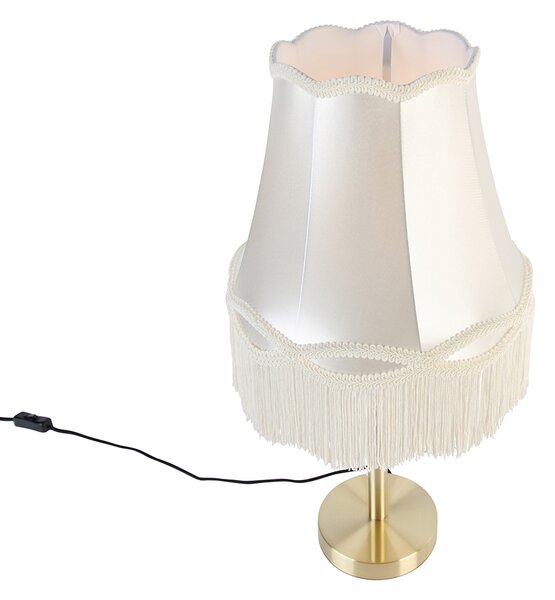 Klasyczna lampa stołowa mosiężna z abażurem w kolorze kremowym 30 cm - Simplo