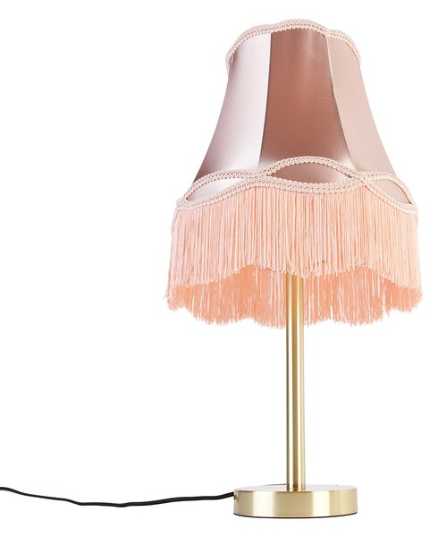 Klasyczna lampa stołowa mosiądz z abażurem Granny różowy 30 cm - Simplo