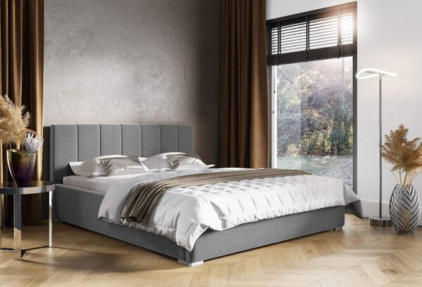 Łóżko tapicerowane pikowane Ledo 140x200 Szare Metalowy Stelaż