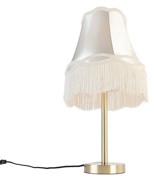 Klasyczna lampa stołowa mosiężna z abażurem w kolorze kremowym 30 cm - Simplo