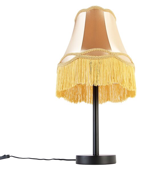 Klasyczna lampa stołowa czarna z abażurem w stylu granny w kolorze złotym 30 cm - Simplo