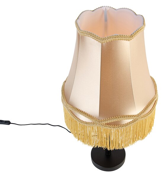 Klasyczna lampa stołowa czarna z abażurem w stylu granny w kolorze złotym 30 cm - Simplo