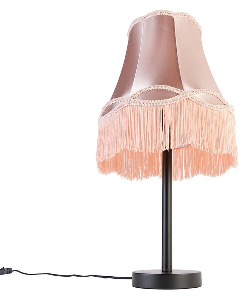 Klasyczna lampa stołowa czarna z abażurem Granny różowym 30 cm - Simplo