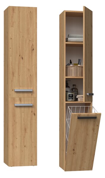 Wąski regał łazienkowy słupek z koszem artisan | Umeblowana.com