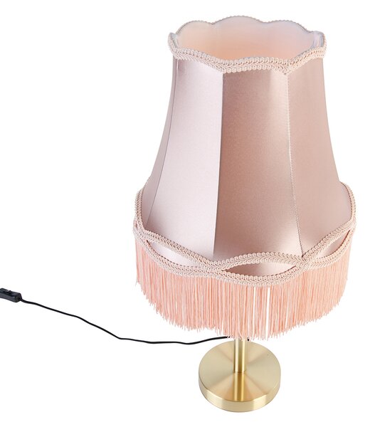 Klasyczna lampa stołowa mosiądz z abażurem Granny różowy 30 cm - Simplo