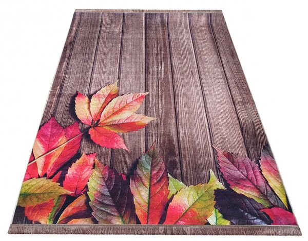 Brązowy prostokątny dywan z motywem drewna - Nortix