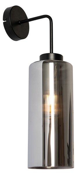 Kinkiet / Lampa scienna Art Deco czarny z dymionym szkłem - Laura Oswietlenie wewnetrzne