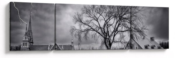 Obraz czarno - białej wioski (170x50 cm)