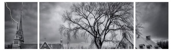 Obraz czarno - białej wioski (170x50 cm)