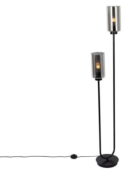 Inteligentna lampa podłogowa czarna z przydymionym szkłem, 2-źródłowa, z 2 Wifi ST64 - Laura