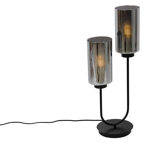 Art Deco tafellamp zwart met smoke glas 2-lichts - Laura Oswietlenie wewnetrzne